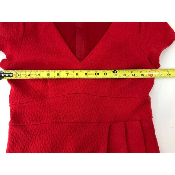 Anthropologie Maeve Red Splitshade Tulip Hem Dress Cap Sleeve V-neck Size Medium - Picture 9 of 12